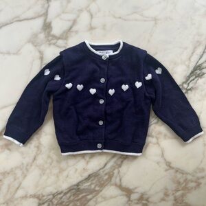 100% cotton Navy Blue Kids Cardigan with White Heart Accents